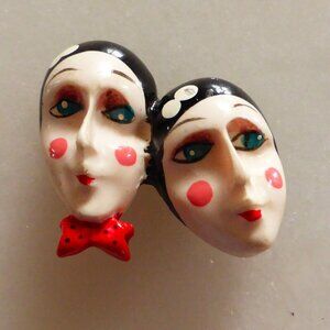 Vintage Harliquinn Flapper Pin Brooch Handpainted 1970s Collectible